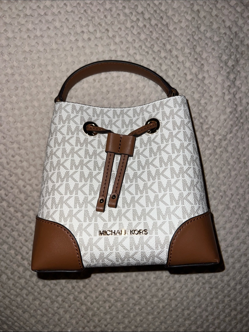 Michael Kors White & Brown Mercer Bucket Bag